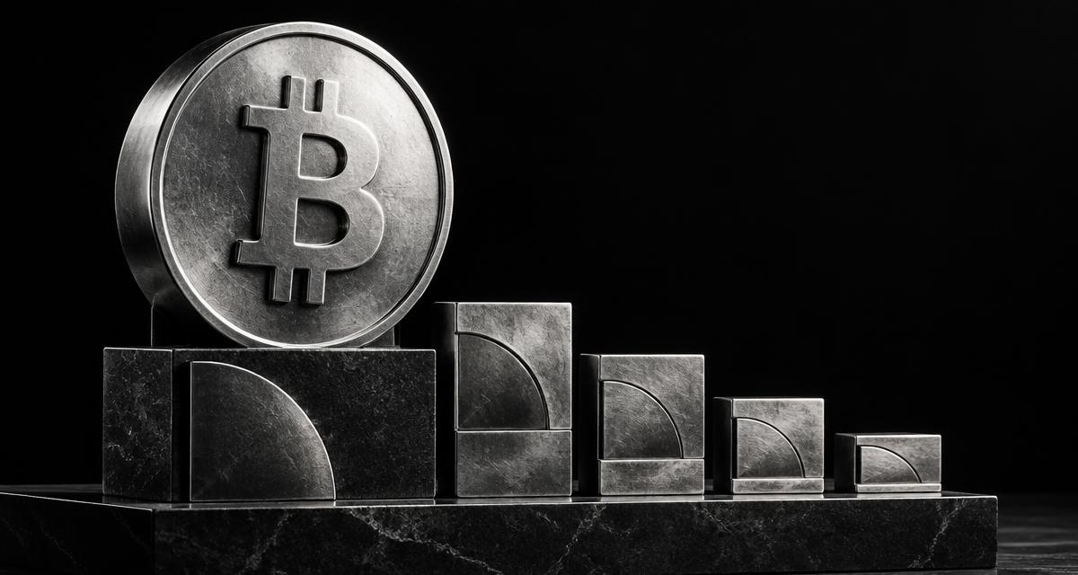 Bitcoin de plata y bloques decrecientes que representan la reducción de la emisión