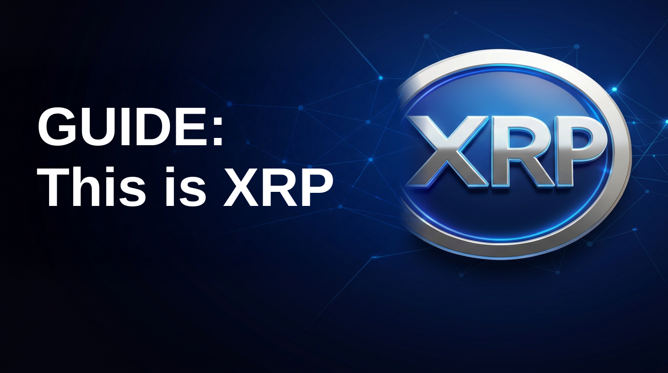 Ilustración 3D de una moneda XRP plateada y azul sobre un fondo azul oscuro con una red de nodos