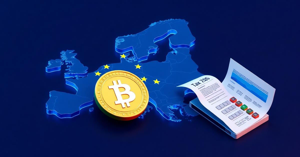 Ilustración isométrica sobre impuestos de criptomonedas en Austria