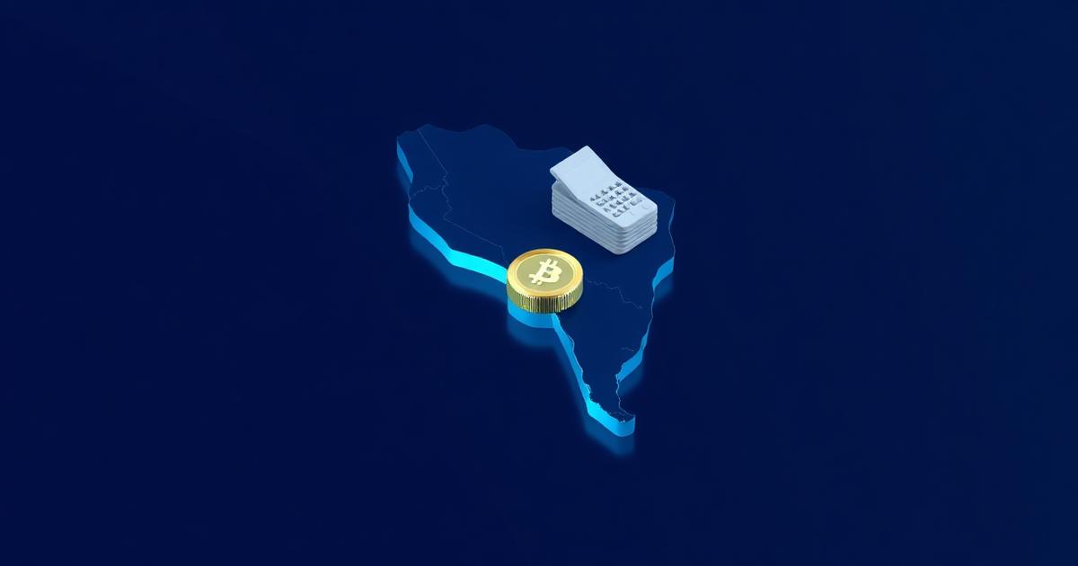Ilustración isométrica sobre impuestos de criptomonedas en Bolivia